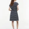 Vestido de algodão elástico com riscas e cinto Vestido de algodão elástico com riscas e cinto