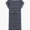 Vestido de algodão elástico com riscas e cinto Vestido de algodão elástico com riscas e cinto