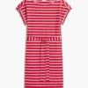 Vestido de algodão elástico com riscas e cinto Vestido de algodão elástico com riscas e cinto