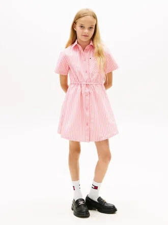 Vestido de camisa de popeline às riscas para criança