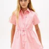 Vestido de camisa de popeline às riscas para criança Vestido de camisa de popeline às riscas para criança