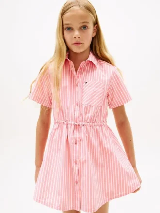 Vestido de camisa de popeline às riscas para criança