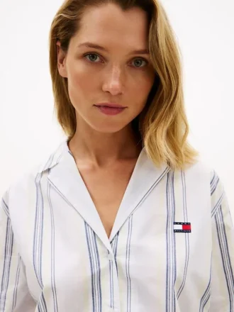 Vestido de dormir em popeline às riscas