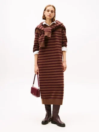 Vestido de malha em lã e caxemira às riscas