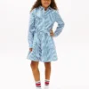 Vestido de popeline com riscas e camadas para criança