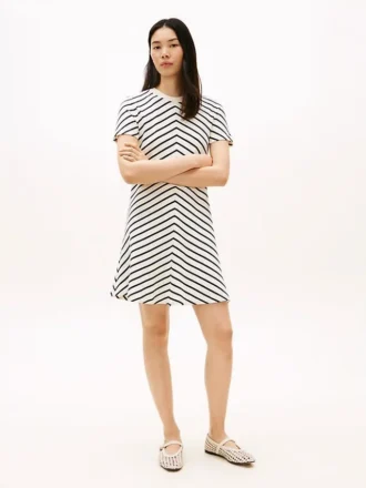 Vestido em malha interlock com riscas em ziguezague
