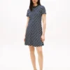 Vestido em malha interlock com riscas em ziguezague Vestido em malha interlock com riscas em ziguezague