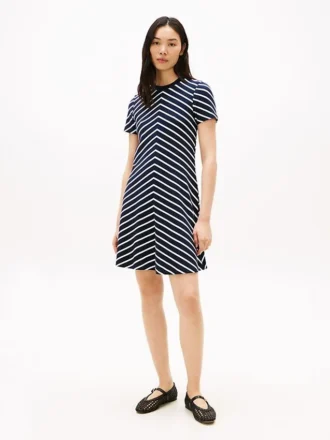 Vestido em malha interlock com riscas em ziguezague