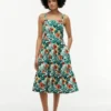 Vestido em mistura de linho com camadas e estampado tropical Vestido em mistura de linho com camadas e estampado tropical