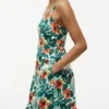 Vestido em mistura de linho com camadas e estampado tropical Vestido em mistura de linho com camadas e estampado tropical