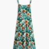 Vestido em mistura de linho com camadas e estampado tropical Vestido em mistura de linho com camadas e estampado tropical