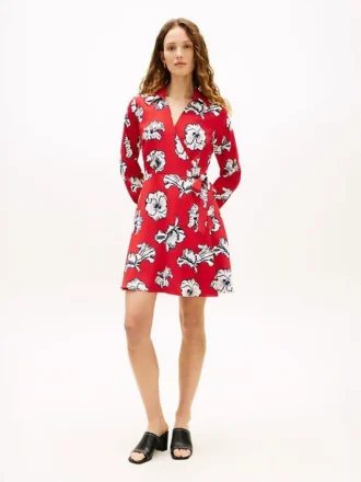Vestido envolvente em crepe com estampado floral