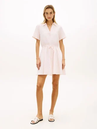 Vestido essencial em mistura de linho às riscas