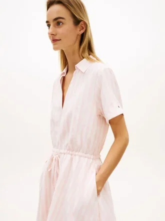 Vestido essencial em mistura de linho às riscas