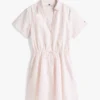 Vestido essencial em mistura de linho às riscas Vestido essencial em mistura de linho às riscas