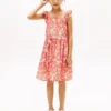 Vestido infantil com alças com folhos e estampado floral Vestido infantil com alças com folhos e estampado floral