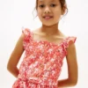 Vestido infantil com alças com folhos e estampado floral Vestido infantil com alças com folhos e estampado floral