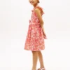 Vestido infantil com alças com folhos e estampado floral Vestido infantil com alças com folhos e estampado floral