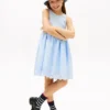 Vestido infantil com bordados e ilhós