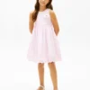 Vestido infantil com bordados e ilhós