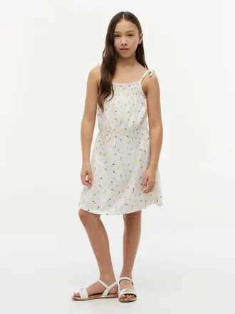Vestido infantil com estampado de limão e smock