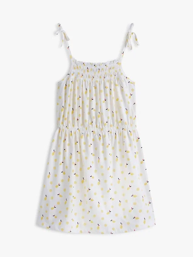 Vestido infantil com estampado de limão e smock Vestido infantil com estampado de limão e smock