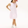 Vestido infantil com laço bordado e ilhós