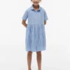 Vestido infantil às riscas em mistura de algodão e linho
