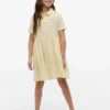 Vestido infantil às riscas em mistura de algodão e linho