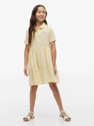 Vestido infantil às riscas em mistura de algodão e linho