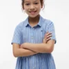 Vestido infantil às riscas em mistura de algodão e linho