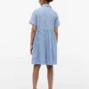 Vestido infantil às riscas em mistura de algodão e linho