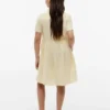 Vestido infantil às riscas em mistura de algodão e linho