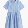 Vestido infantil às riscas em mistura de algodão e linho