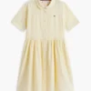 Vestido infantil às riscas em mistura de algodão e linho