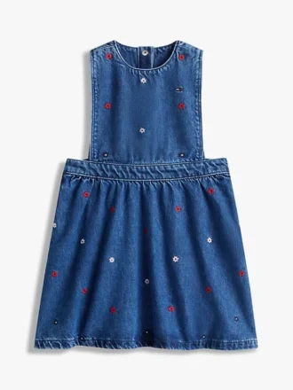 Vestido-jumpers de ganga com padrão floral para criança Vestido-jumpers de ganga com padrão floral para criança