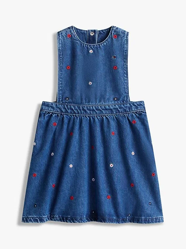 Vestido-jumpers de ganga com padrão floral para criança Vestido-jumpers de ganga com padrão floral para criança