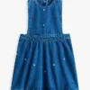 Vestido-jumpers de ganga com padrão floral para criança Vestido-jumpers de ganga com padrão floral para criança