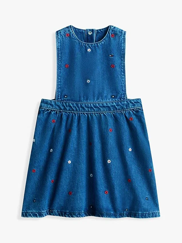 Vestido-jumpers de ganga com padrão floral para criança Vestido-jumpers de ganga com padrão floral para criança