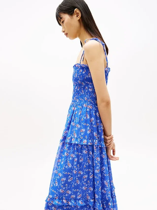 Vestido maxi de chiffon em camadas da Tommy Jeans Vestido maxi de chiffon em camadas da Tommy Jeans