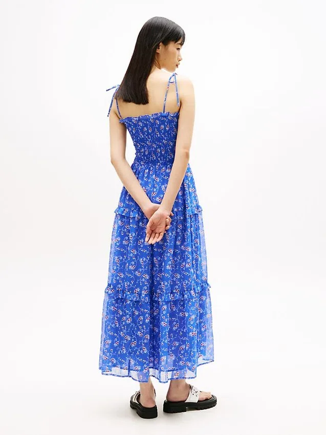 Vestido maxi de chiffon em camadas da Tommy Jeans Vestido maxi de chiffon em camadas da Tommy Jeans