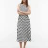 Vestido maxi de crepe franzido às riscas Vestido maxi de crepe franzido às riscas