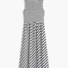 Vestido maxi de crepe franzido às riscas Vestido maxi de crepe franzido às riscas