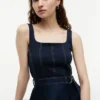 Vestido Midi com Cinto e Costura Contrastante