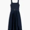 Vestido Midi com Cinto e Costura Contrastante