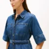 Vestido midi de ganga com cinto Vestido midi de ganga com cinto