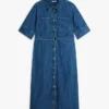 Vestido midi de ganga com cinto Vestido midi de ganga com cinto