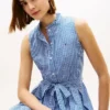 Vestido Midi de Gingham Seersucker com Cinto Vestido Midi de Gingham Seersucker com Cinto