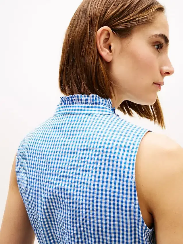 Vestido Midi de Gingham Seersucker com Cinto Vestido Midi de Gingham Seersucker com Cinto