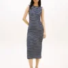 Vestido Midi de Gola Barco com Risca e Corte Justo Vestido Midi de Gola Barco com Risca e Corte Justo